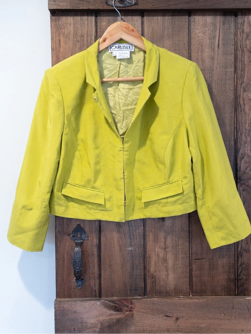 Vintage Carlisle 1990’s Silk Crop Blazer Jacket Chartreuse Lime Green